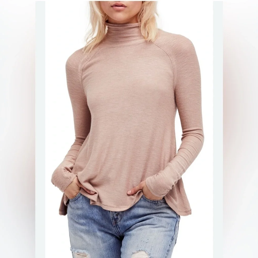 FREE PEOPLE Intimately Free Weekend Snuggle Neutral Mock-Neck Lightweight Top M
